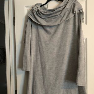 2X Gray Knitted Dress Mini W/cowl neck & shoulder ruching for a different look.